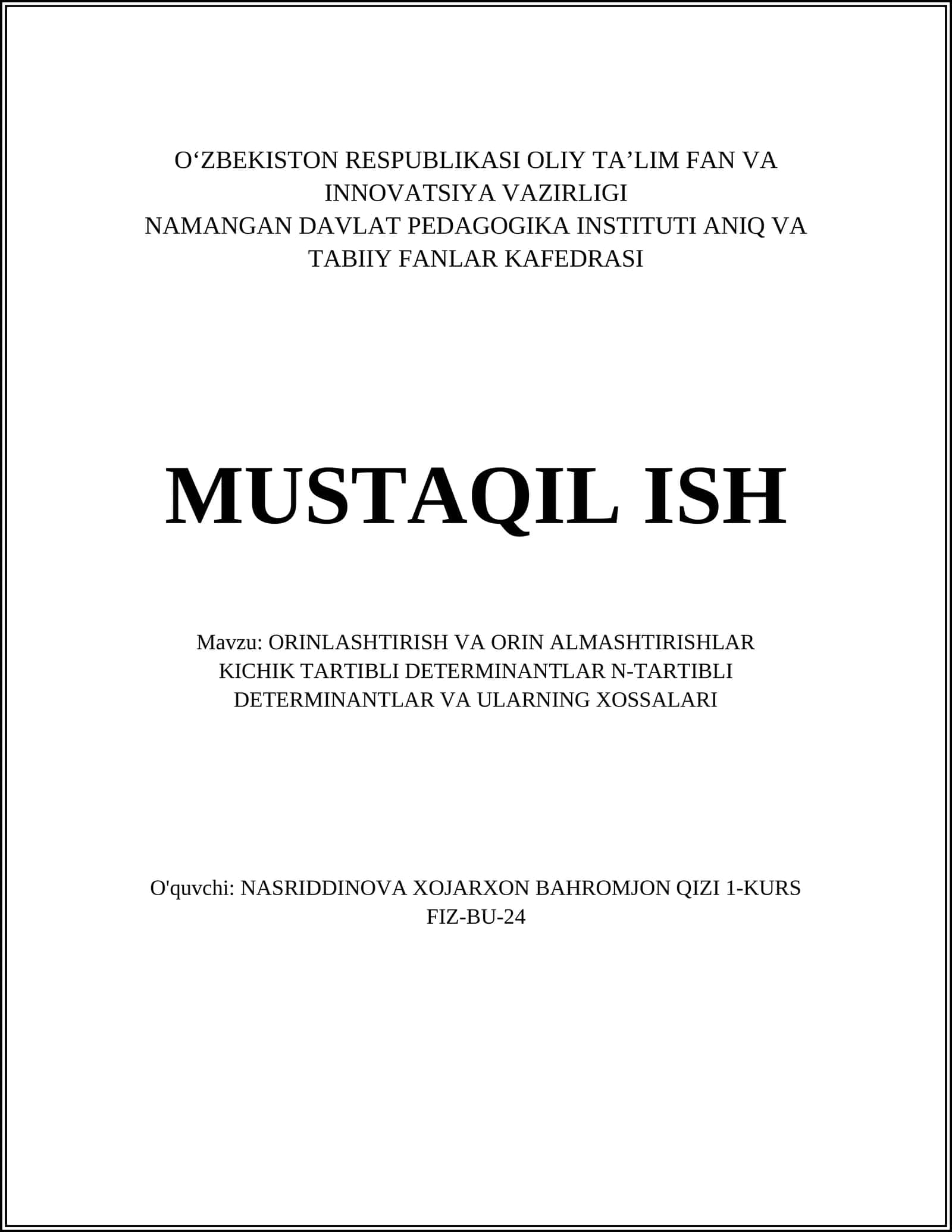 ORINLASHTIRISH VA ORIN ALMASHTIRISHLAR