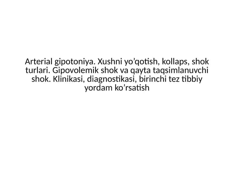 Gipovolemik shok va qayta taqsimlanuvchi shok