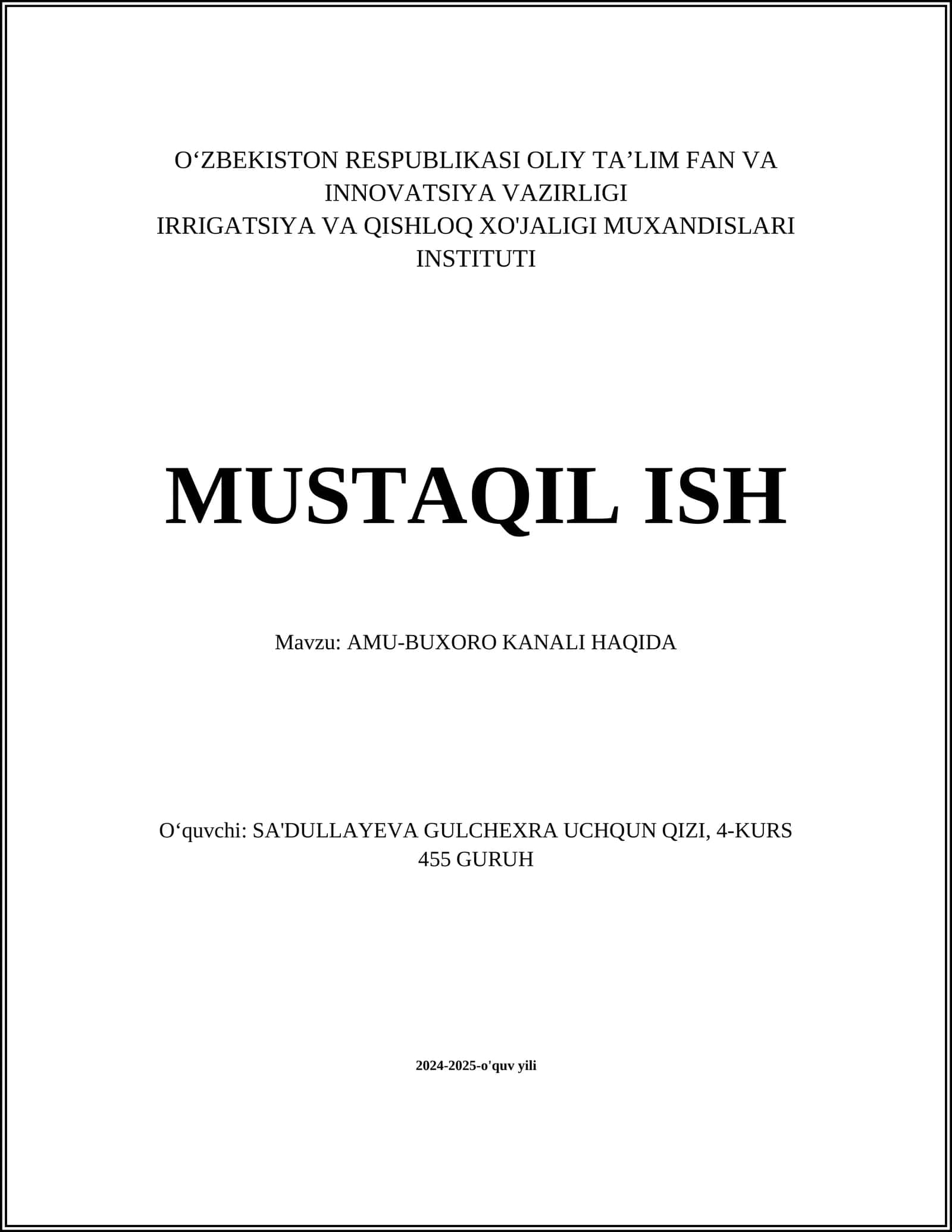 AMU-BUXORO KANALI HAQIDA