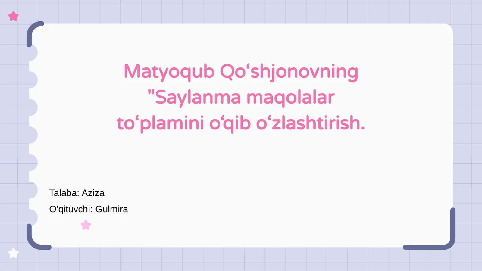 Saylanma maqolalar to‘plamini o‘qib o‘zlashtirish