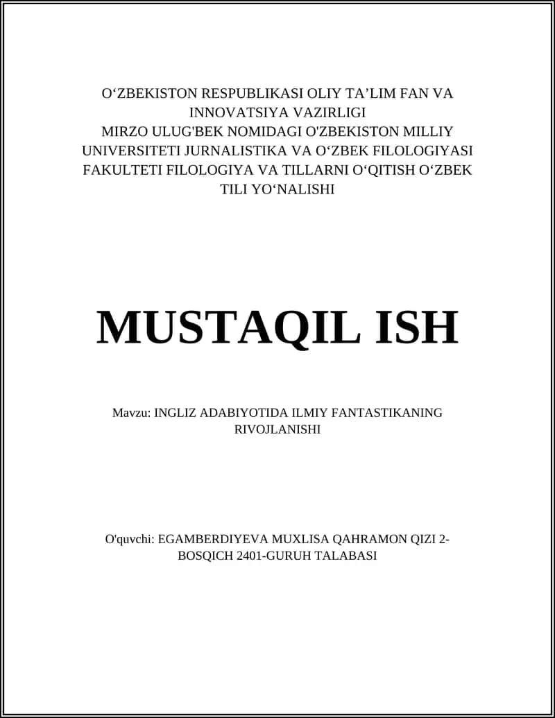 INGLIZ ADABIYOTIDA ILMIY FANTASTIKANING RIVOJLANISHI