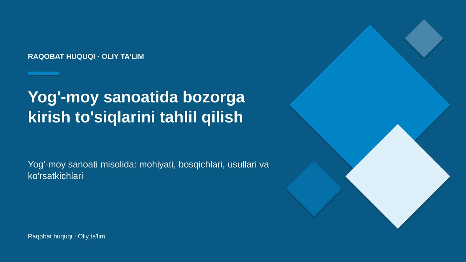 Yog'-moy sanoatida bozorga kirish to'siqlarini tahlil qilish