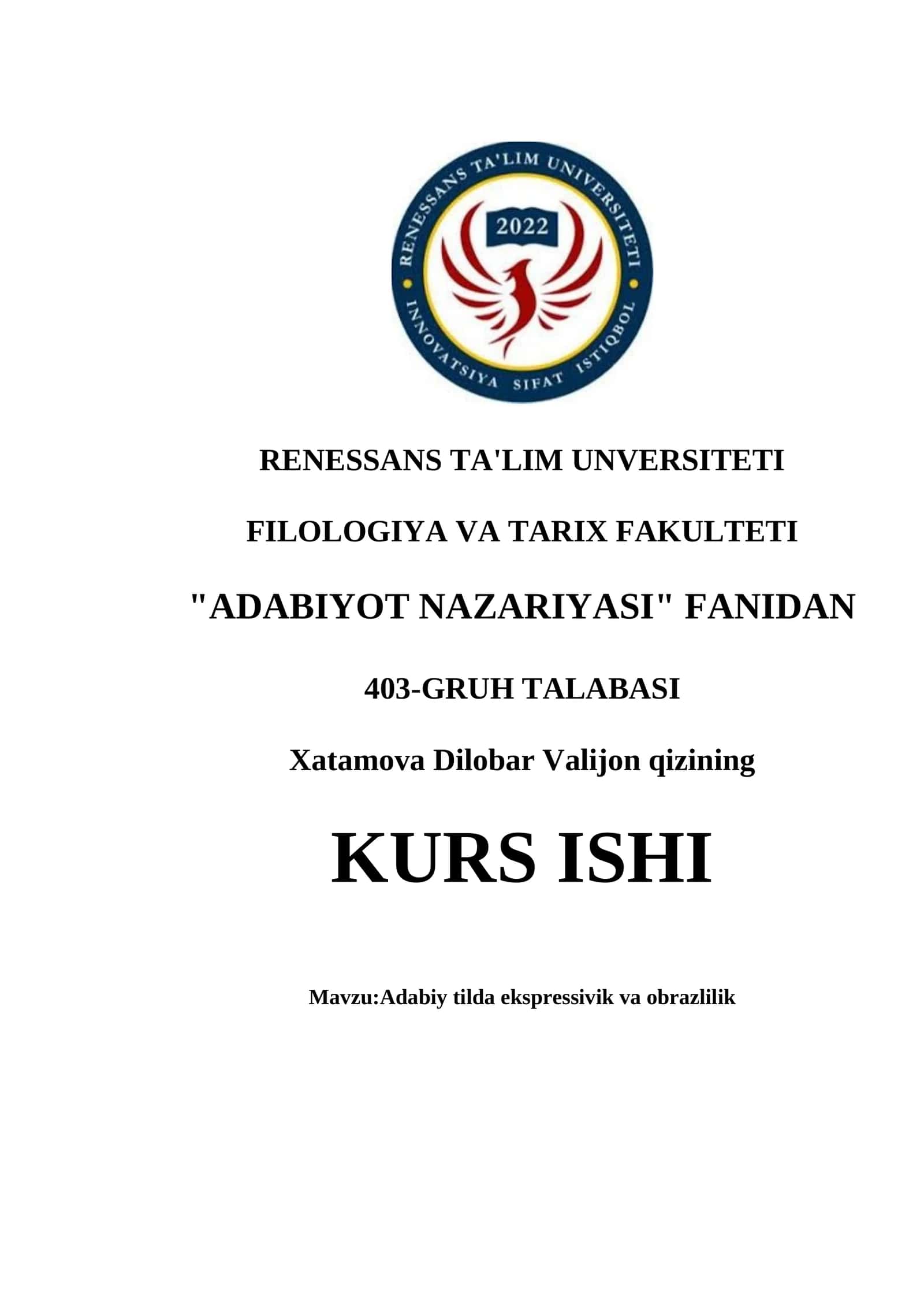 Adabiy tilda ekspressivik va obrazlilik