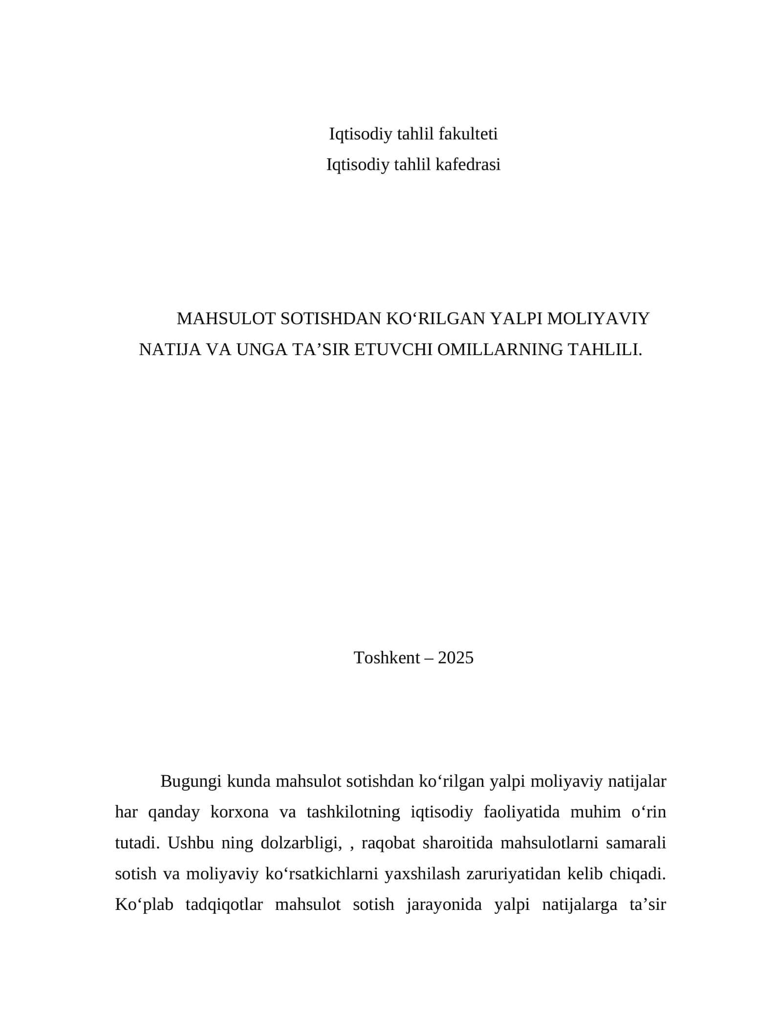 Iqtisodiy tahlil fakulteti