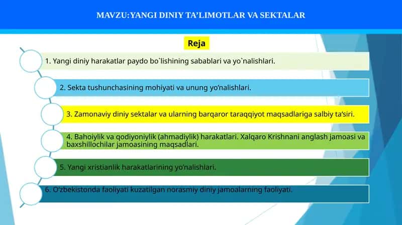 YANGI DINIY TA’LIMOTLAR VA SEKTALAR