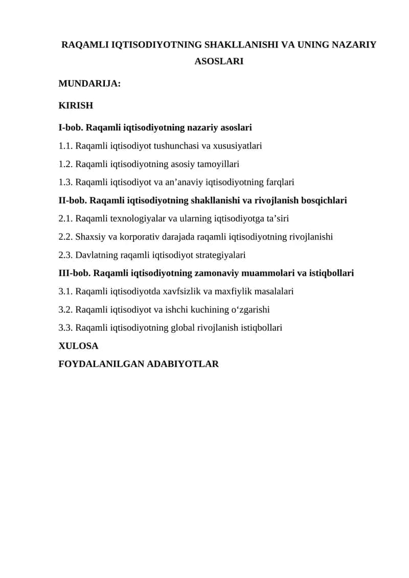 Raqamli Iqtisodiyotning Shakllanishi va Uning Nazariy Asoslari