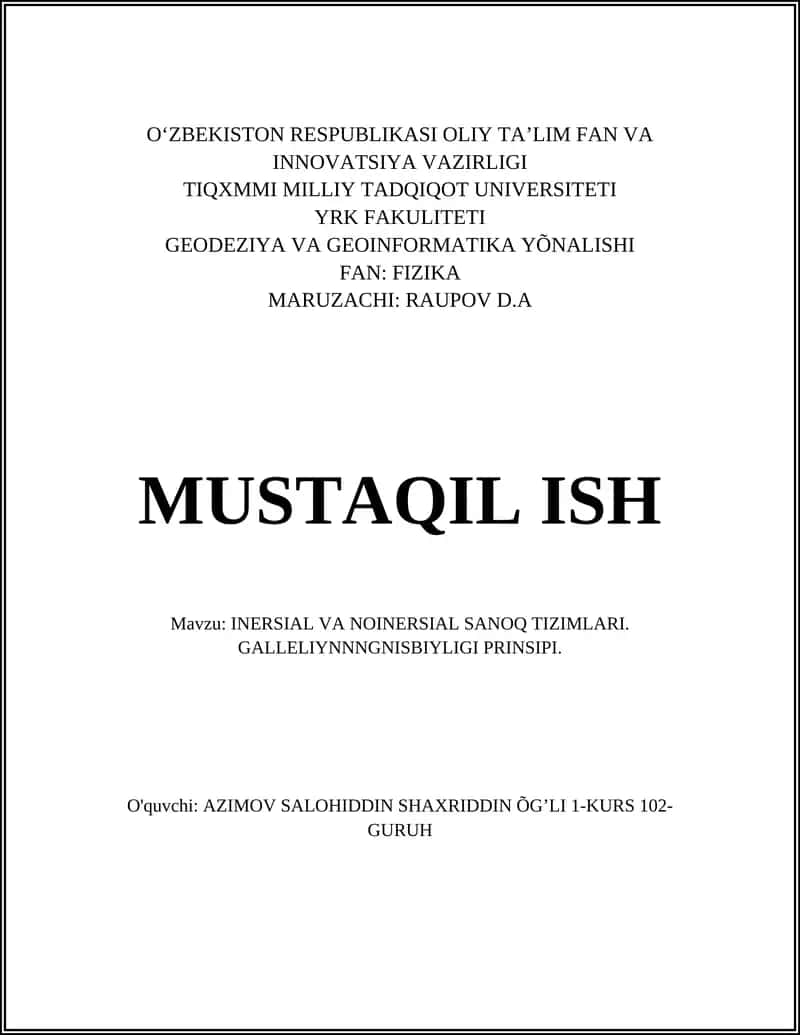 INERSIAL VA NOINERSIAL SANOQ TIZIMLARI