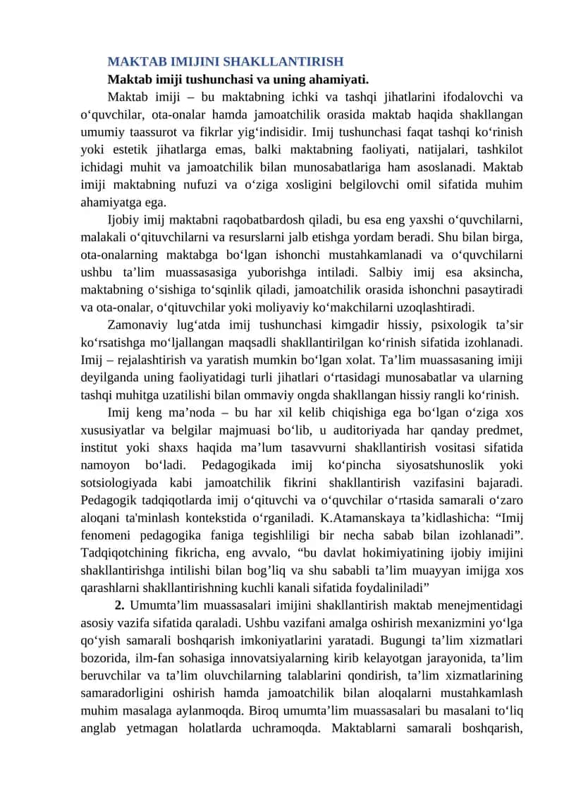 Maktab Imijini Shakllantirish