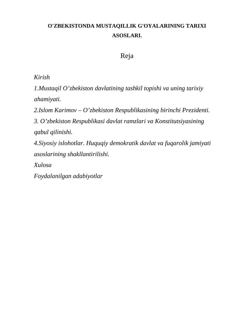 O'zbekistonda Mustaqillik G'oyalarining Tarixi Asoslari