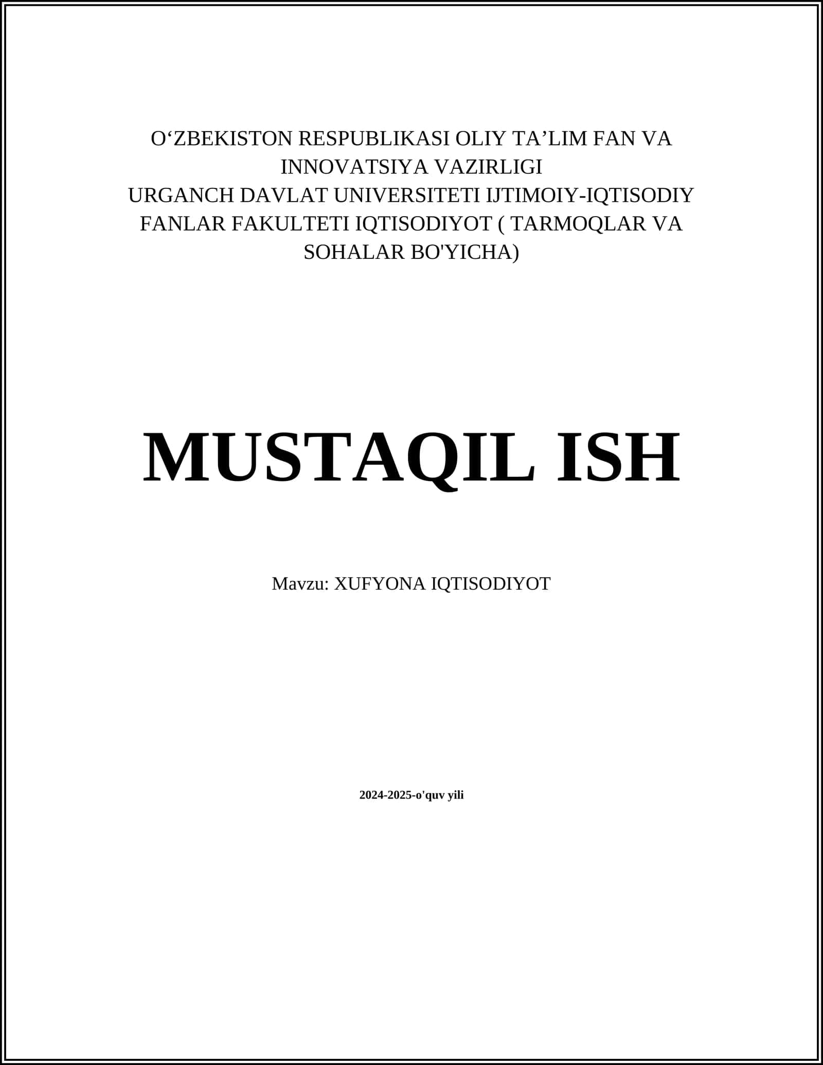 XUFYONA IQTISODIYOT