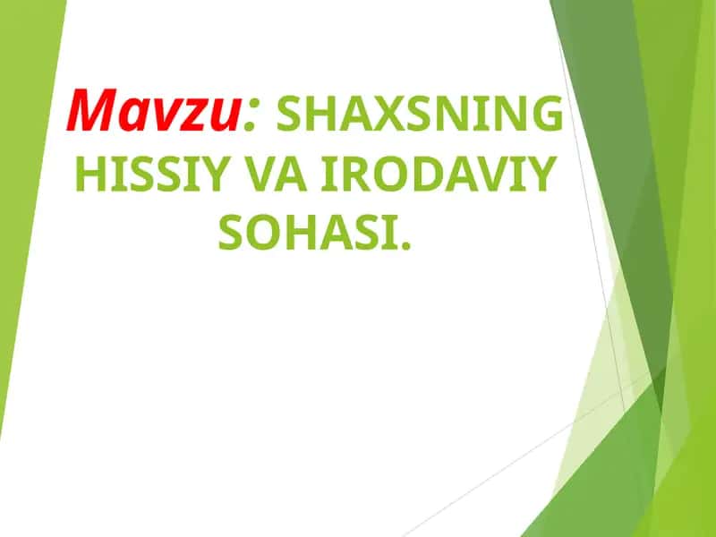 SHAXSNING HISSIY VA IRODAVIY SOHASI.