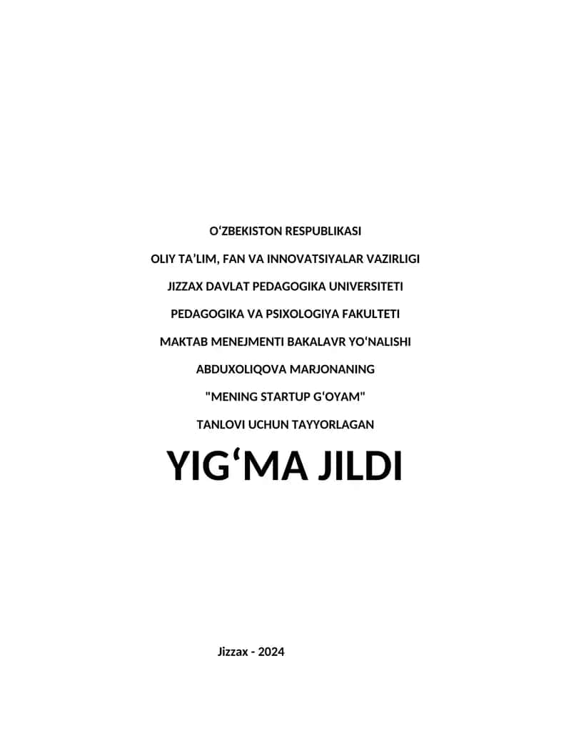 "MENING STARTUP GʻOYAM"