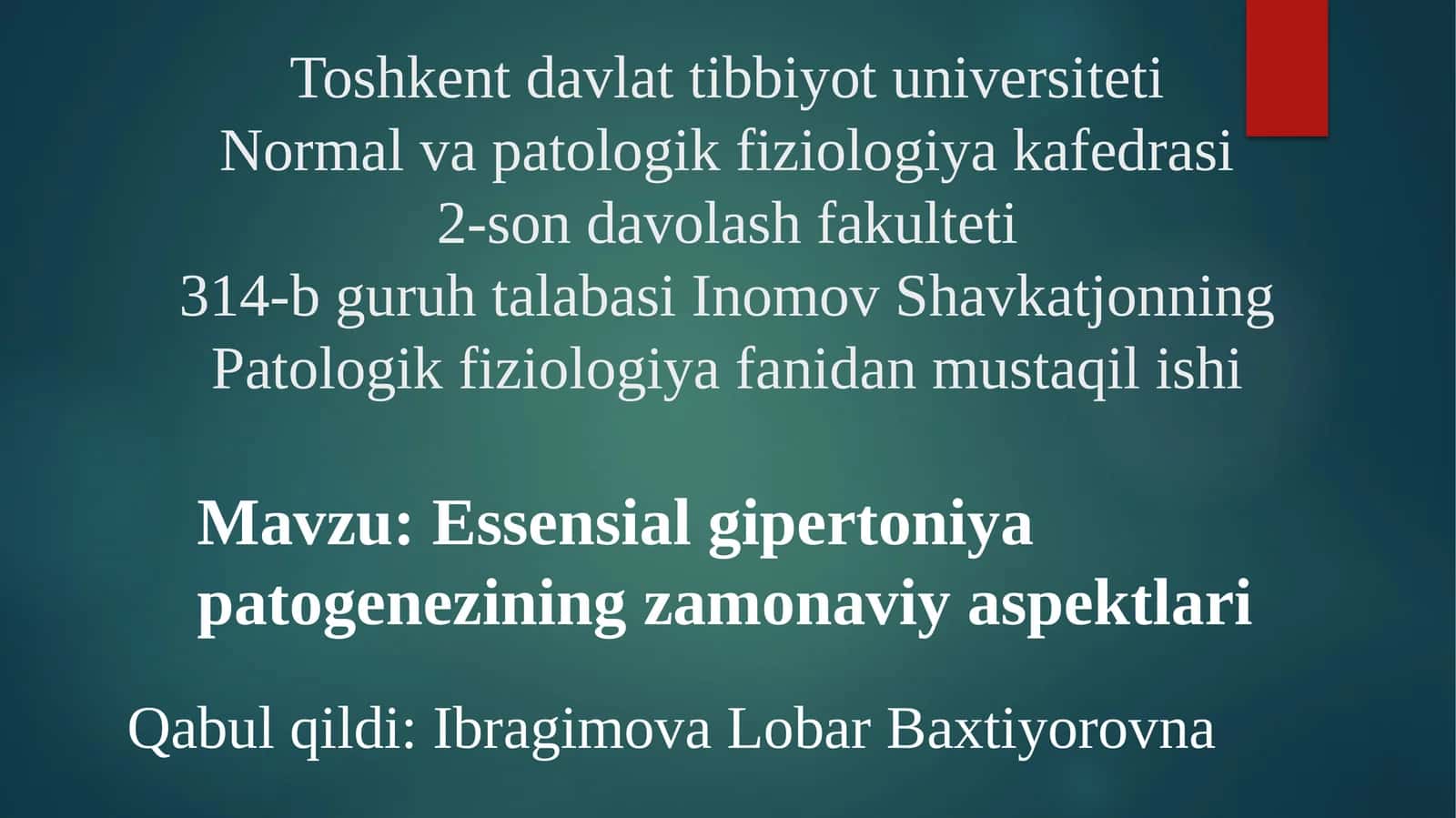 Essensial gipertoniya patogenezining zamonaviy aspektlari