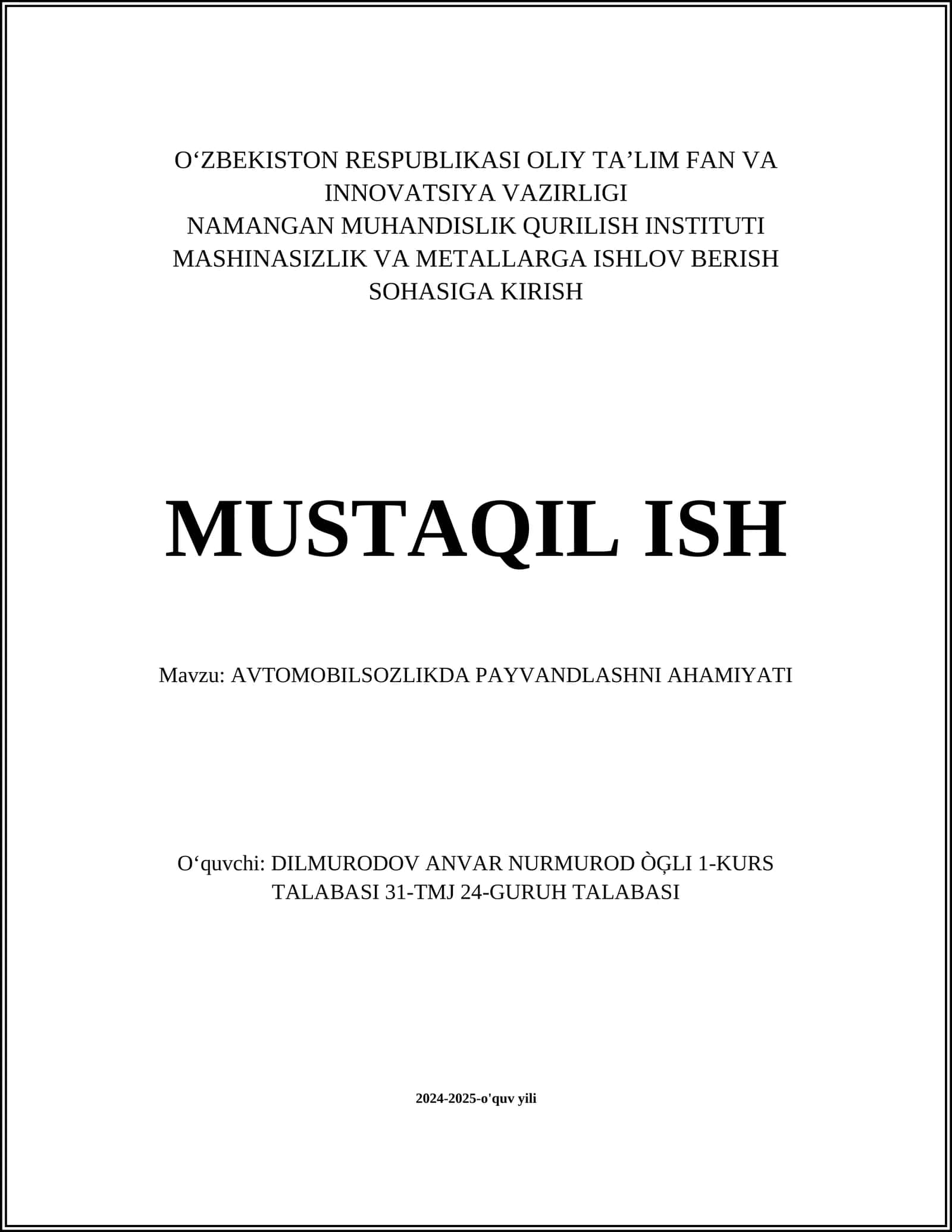 AVTOMOBILSOZLIKDA PAYVANDLASHNI AHAMIYATI