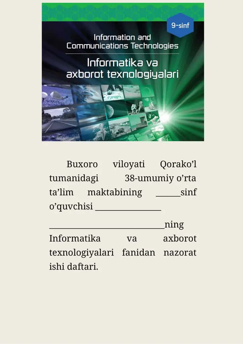 38-umumiy o’rta ta’lim maktabi Informatika va axborot texnologiyalari fanidan nazorat ish davri