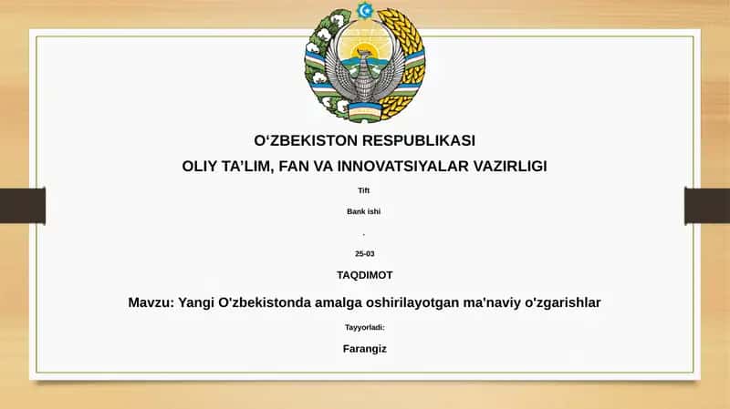 Yangi O'zbekistonda amalga oshirilayotgan ma'naviy o'zgarishlar