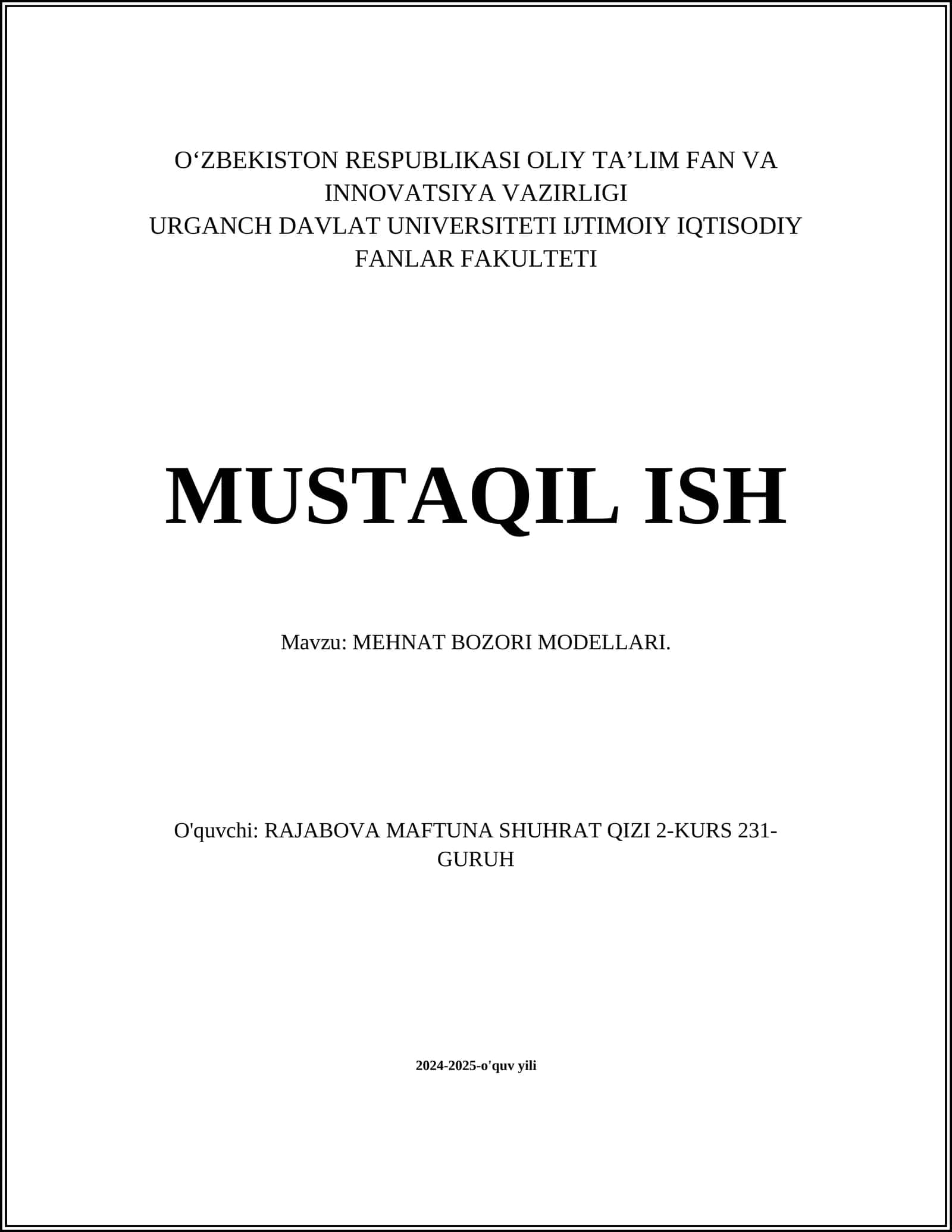 MEHNAT BOZORI MODELLARI