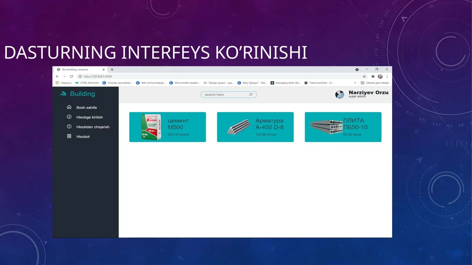 Dasturing interfeys ko’rinishi