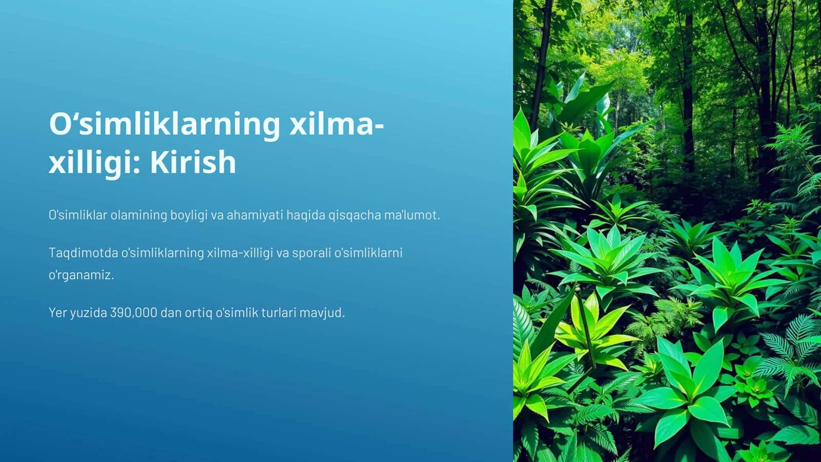 O'simliklarning xilma-xilligi va sporali o'simliklarni o'rganamiz