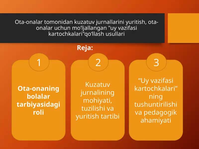 Kuzatuv jurnali va uy vazifasi kartochkasi