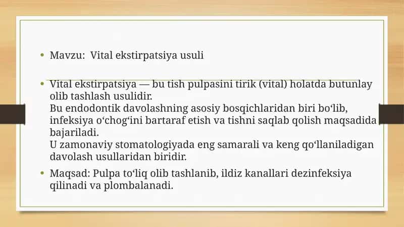 Vital ekstirpatsiya usuli
