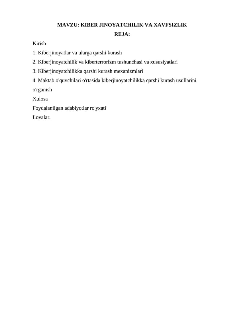 KIBER JINOYATCHILIK VA XAVFSIZLIK