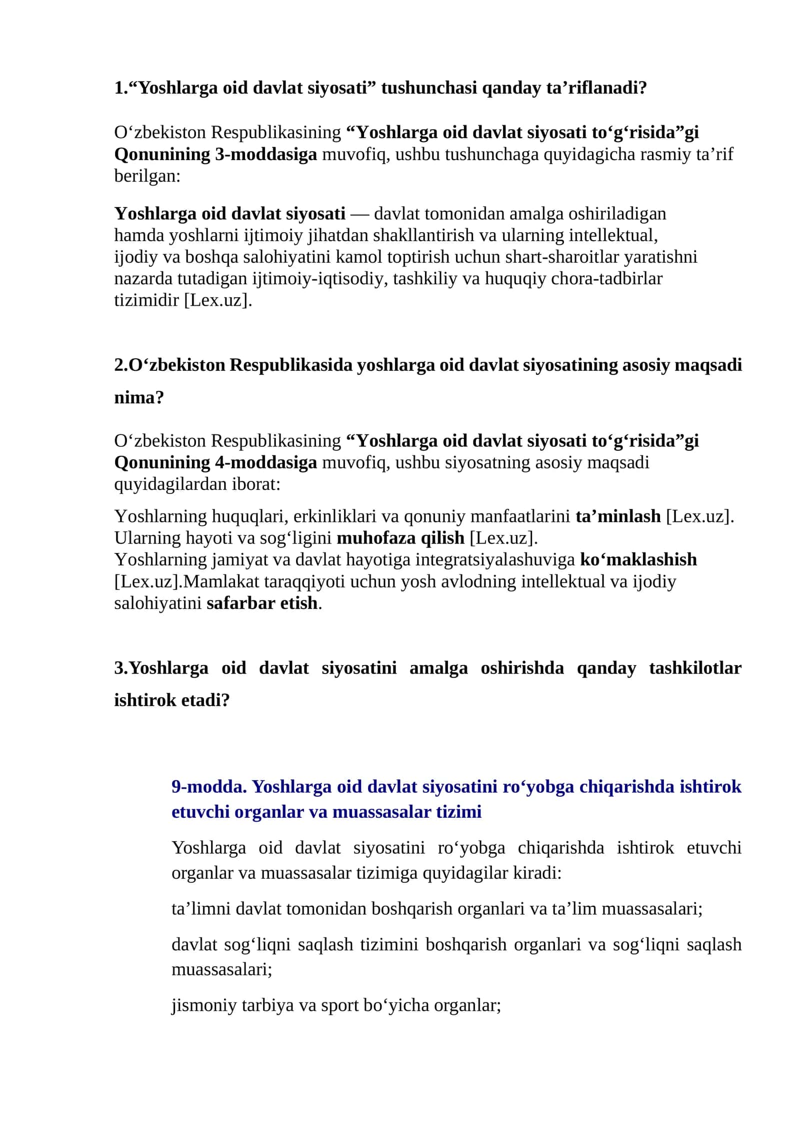 "Yoshlar yetakchisi" suhbat savollari va javoblari 2026