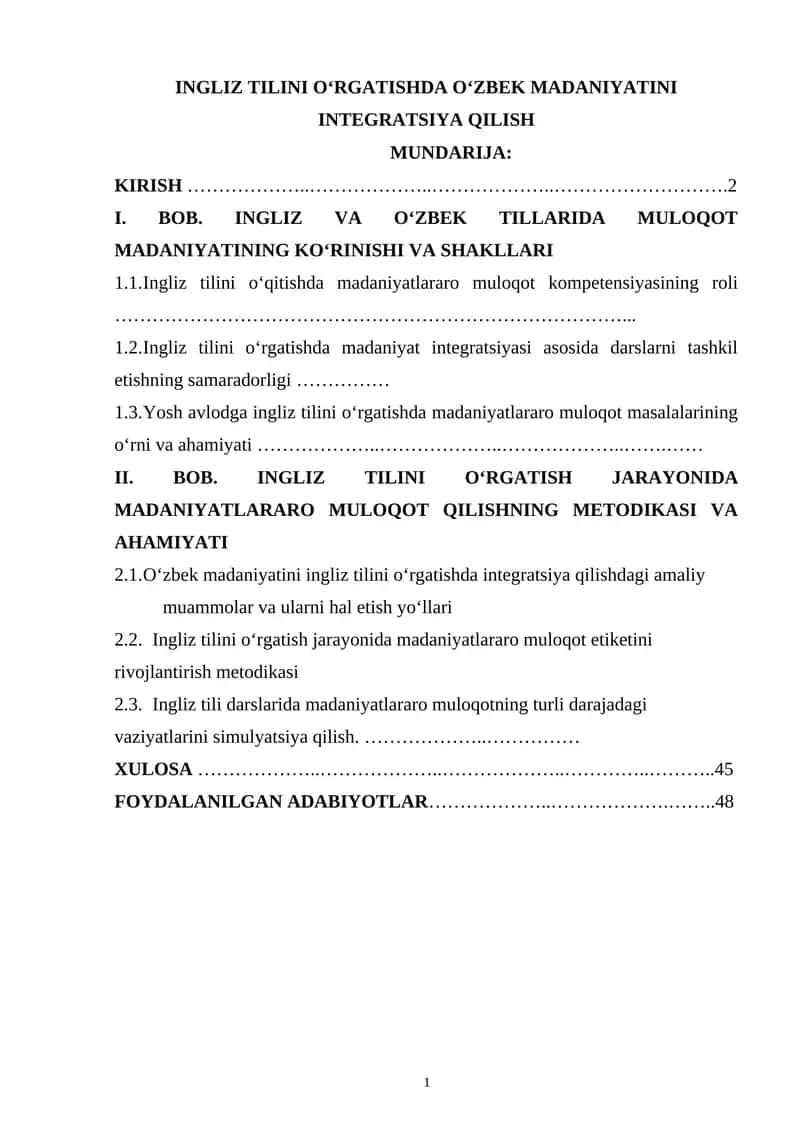 INGLIZ TILINI O‘RGATISHDA O‘ZBEK MADANIYATINI INTEGRATSIYA QILISH
