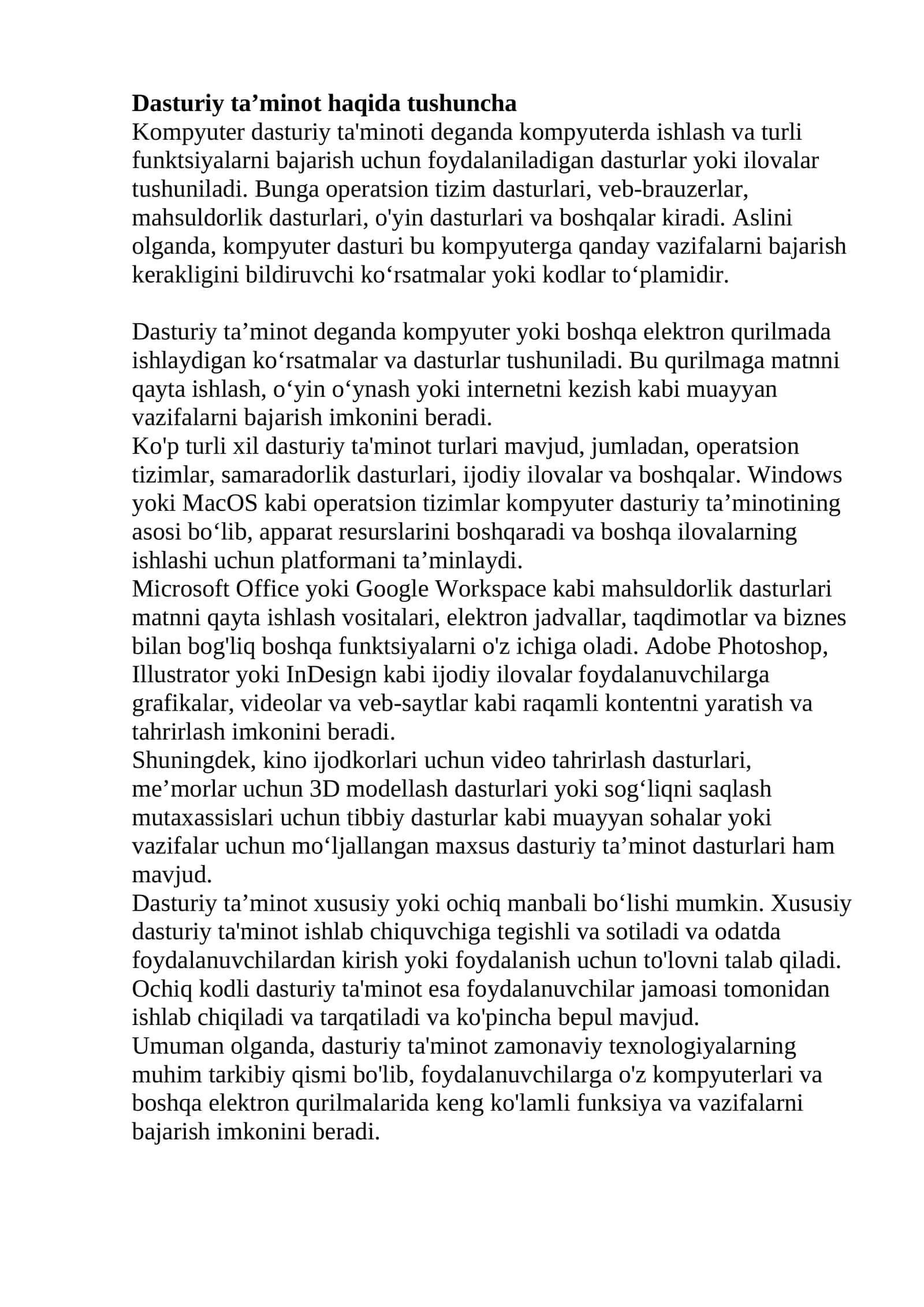 Kompyuter dasturiy ta'minoti