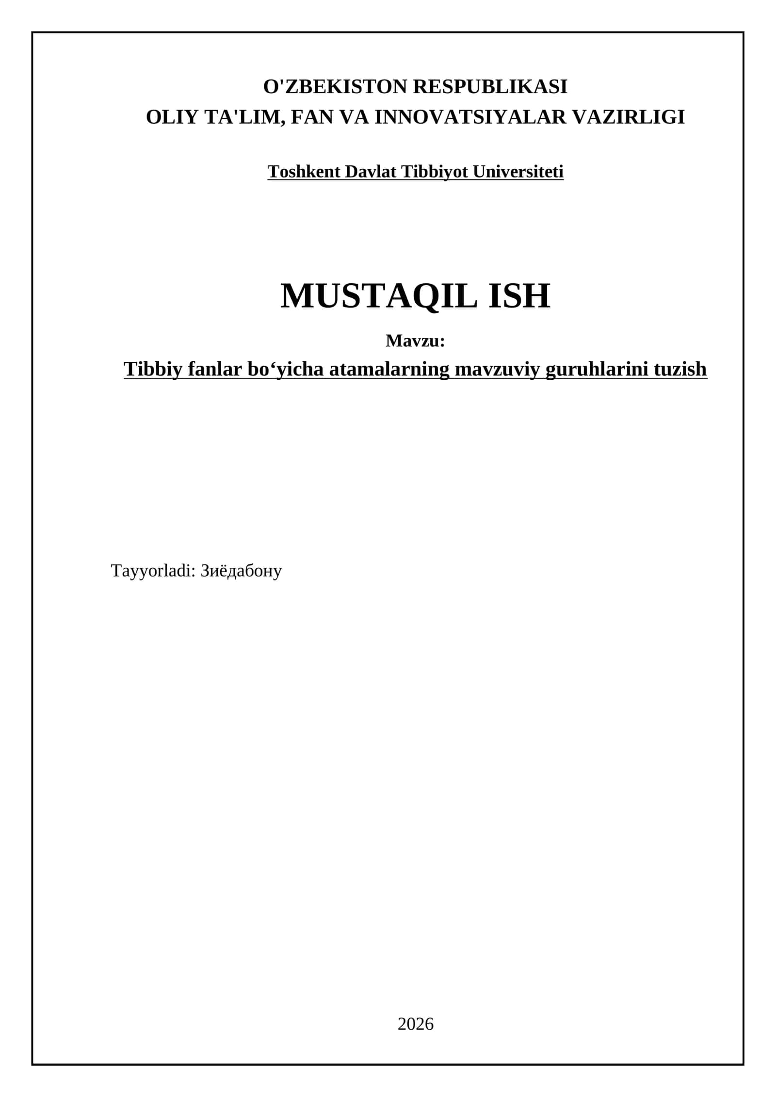 Tibbiy fanlar boʻyicha atamalarning mavzuviy guruhlarini tuzish