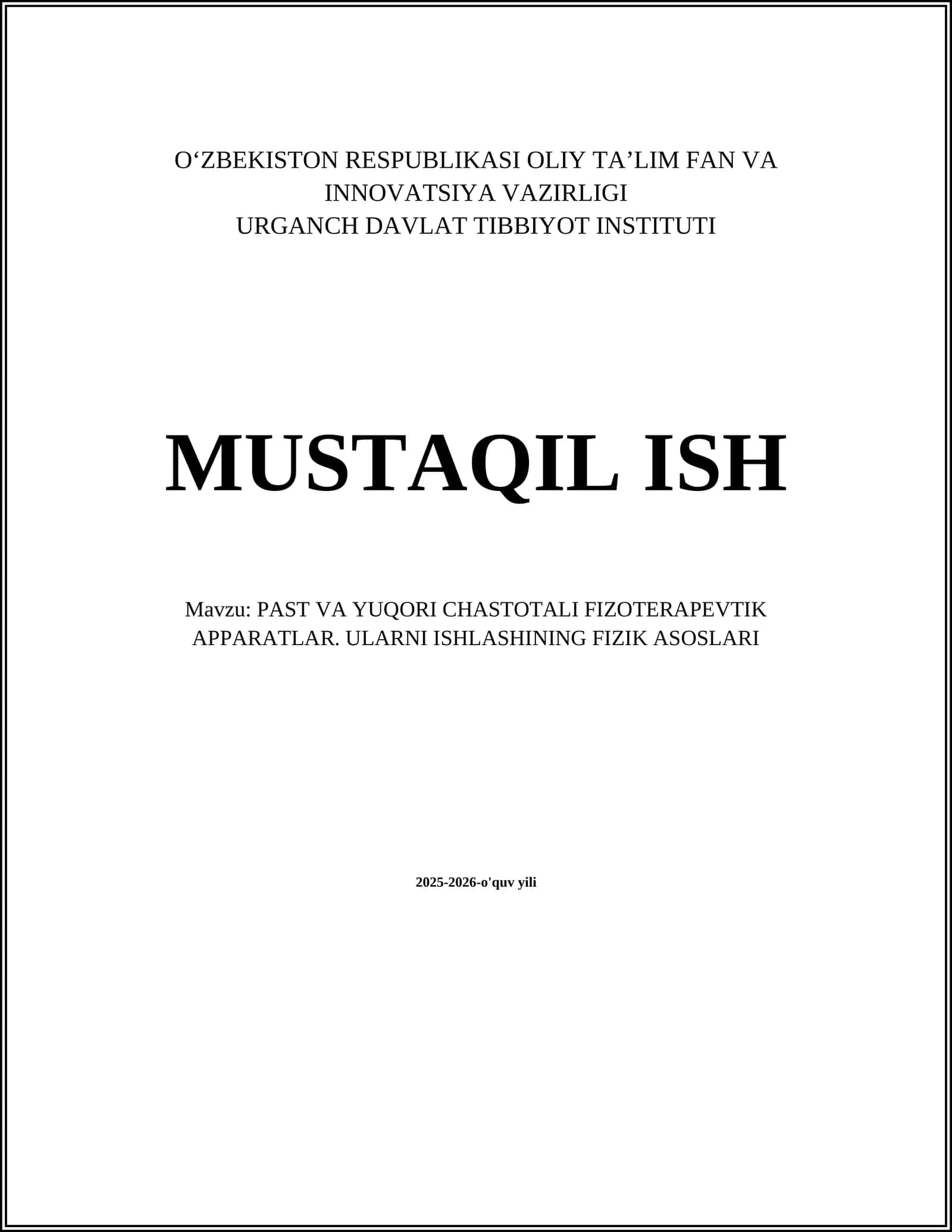 Past chastotali fizioterapevtik apparatlar