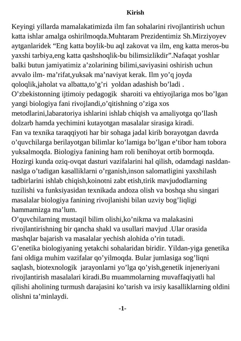 GENETIKA HAQIDA UMUMIY MA’LUMOT VI BO'LIM