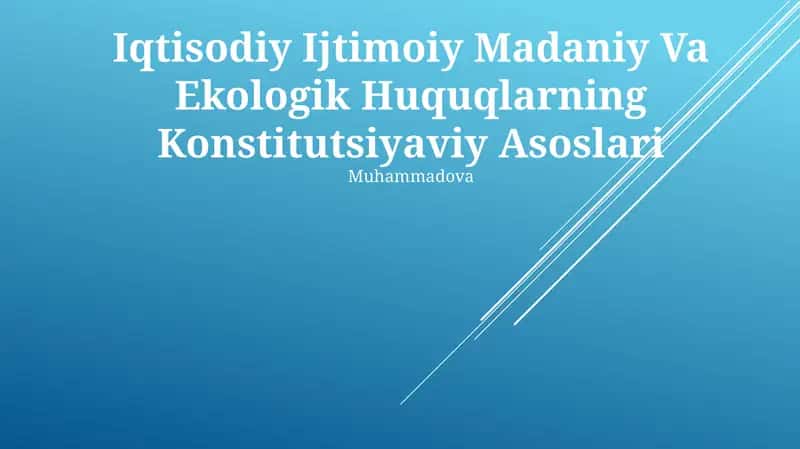 Iqtisodiy Ijtimoiy Madaniy Va Ekologik Huquqlarning Konstitutsiyaviy Asoslari
