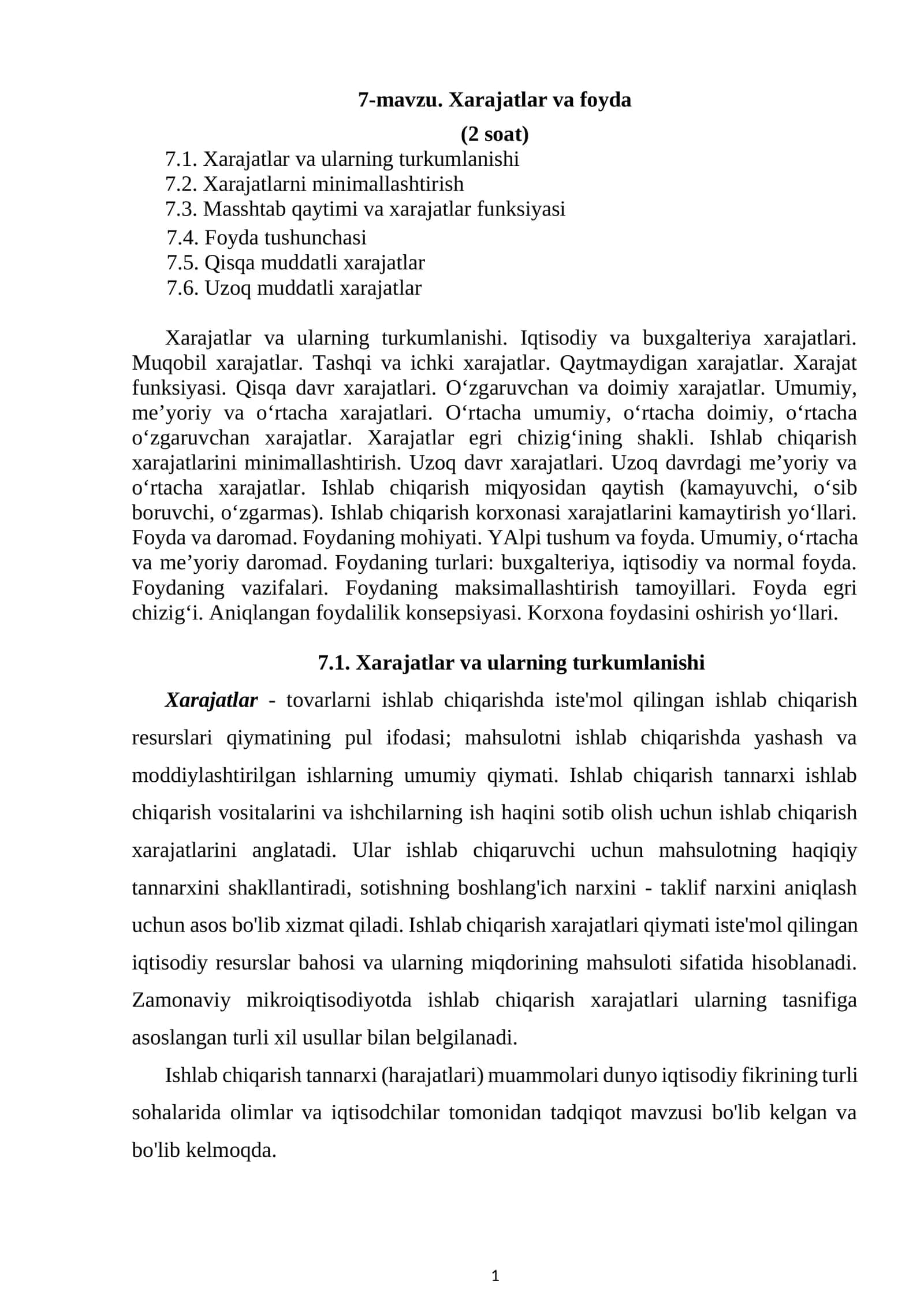Xarajatlar va foyda