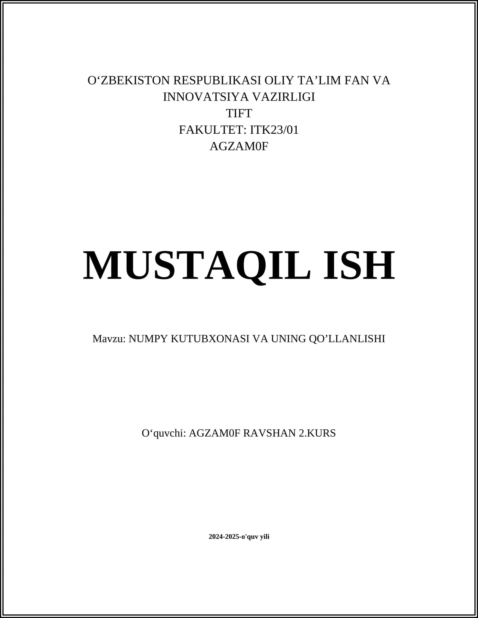 NUMPY KUTUBXONASI VA UNING QO’LLANLISHI