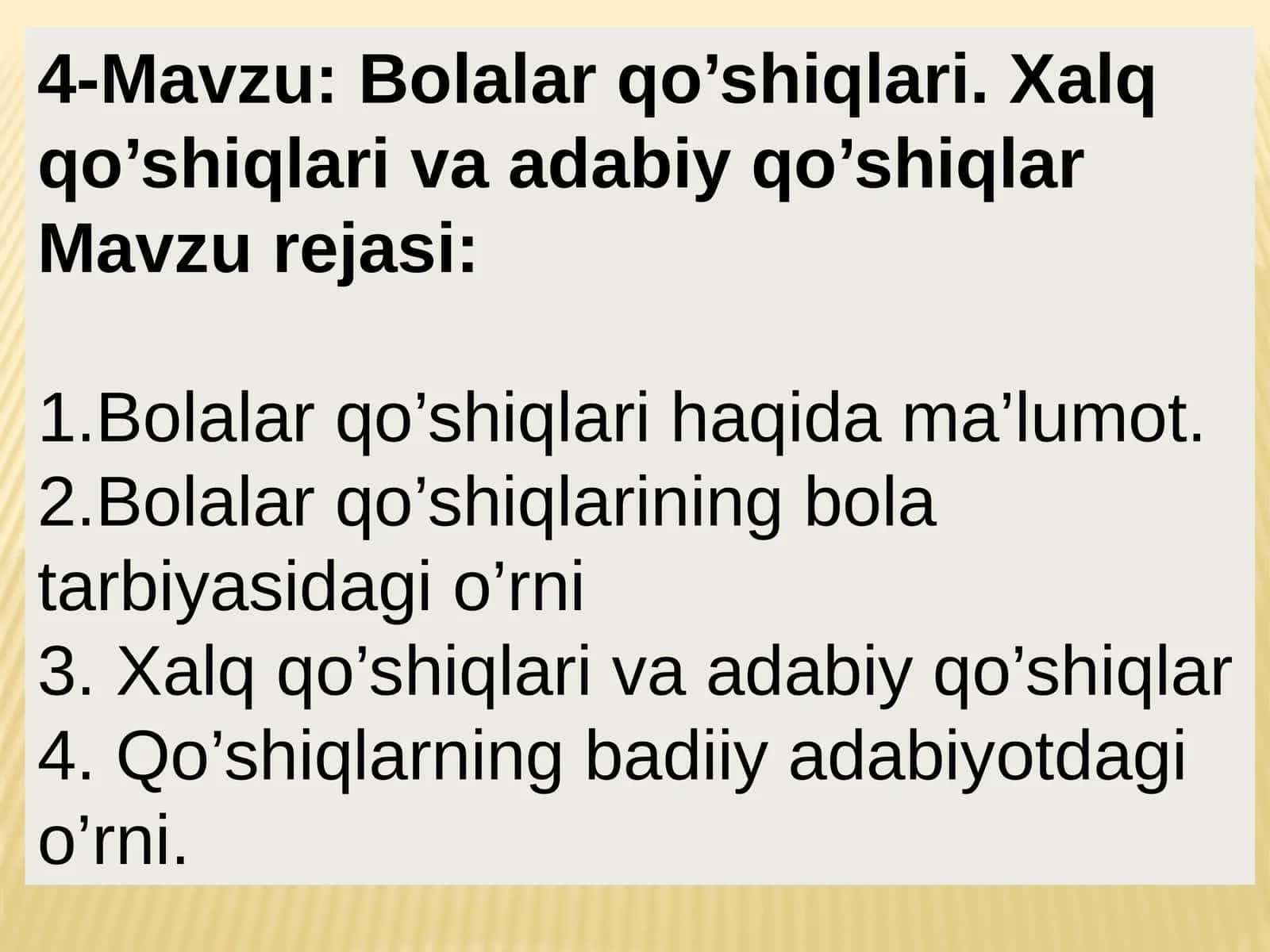 Bolalar qo’shiqlari. Xalq qo’shiqlari va adabiy qo’shiqlari
