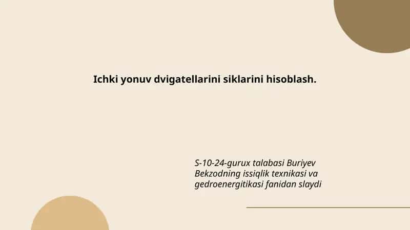 Ichki yonuv dvigatеllarini siklarini hisoblash