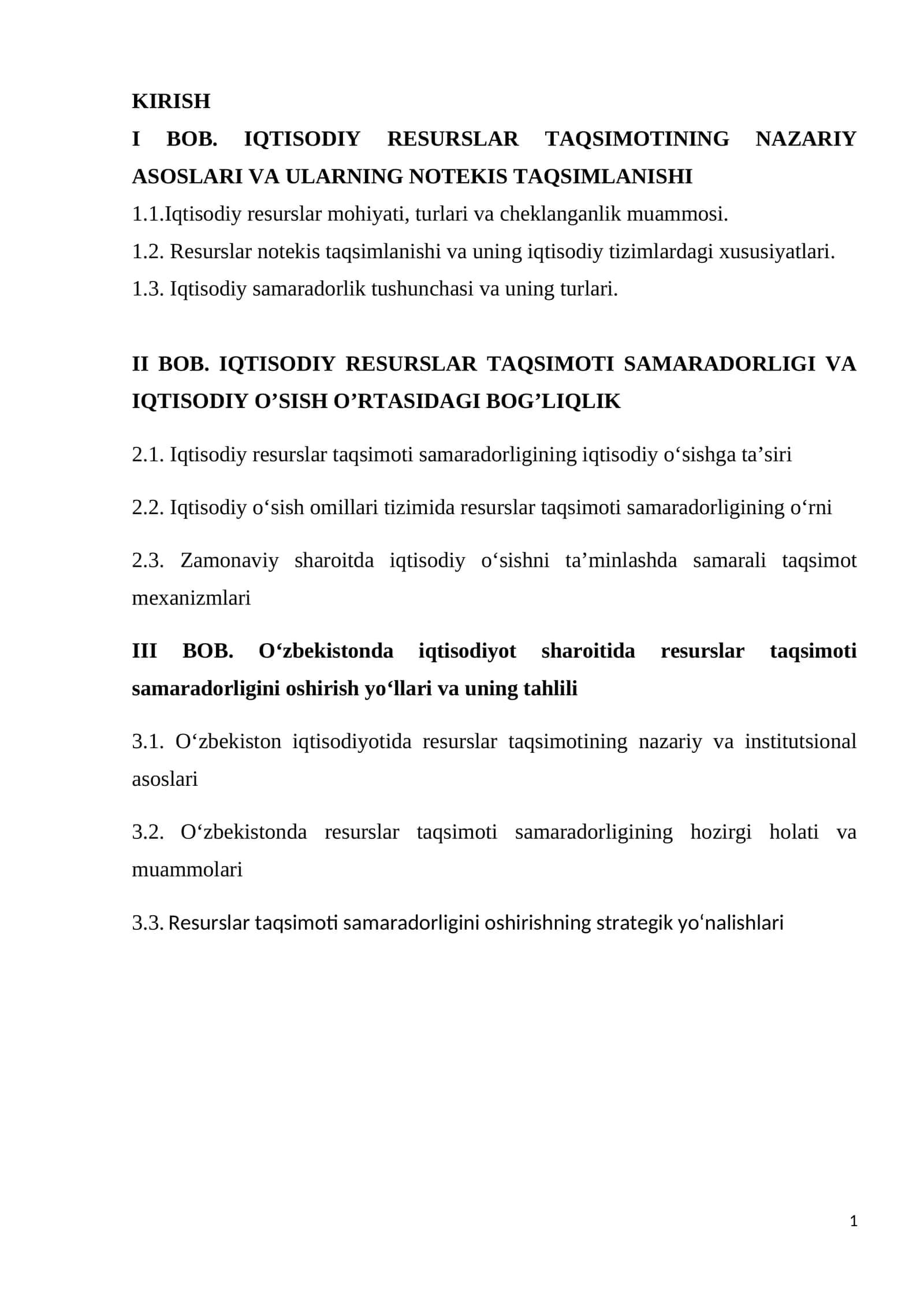 IQTISODIY RESURSLAR TAQSIMOTINING NAZARIY ASOSLARI VA ULARNING NOTEKIS TAQSIMLANISHI