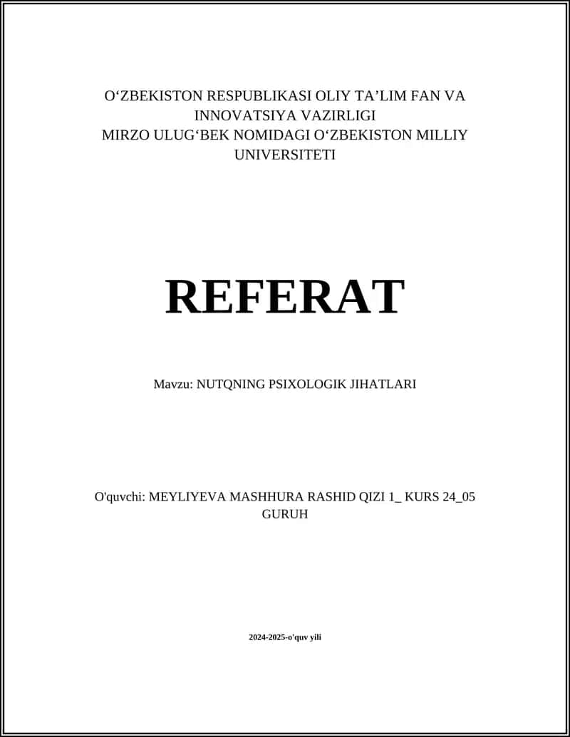 NUTQNING PSIXOLOGIK JIHATLARI