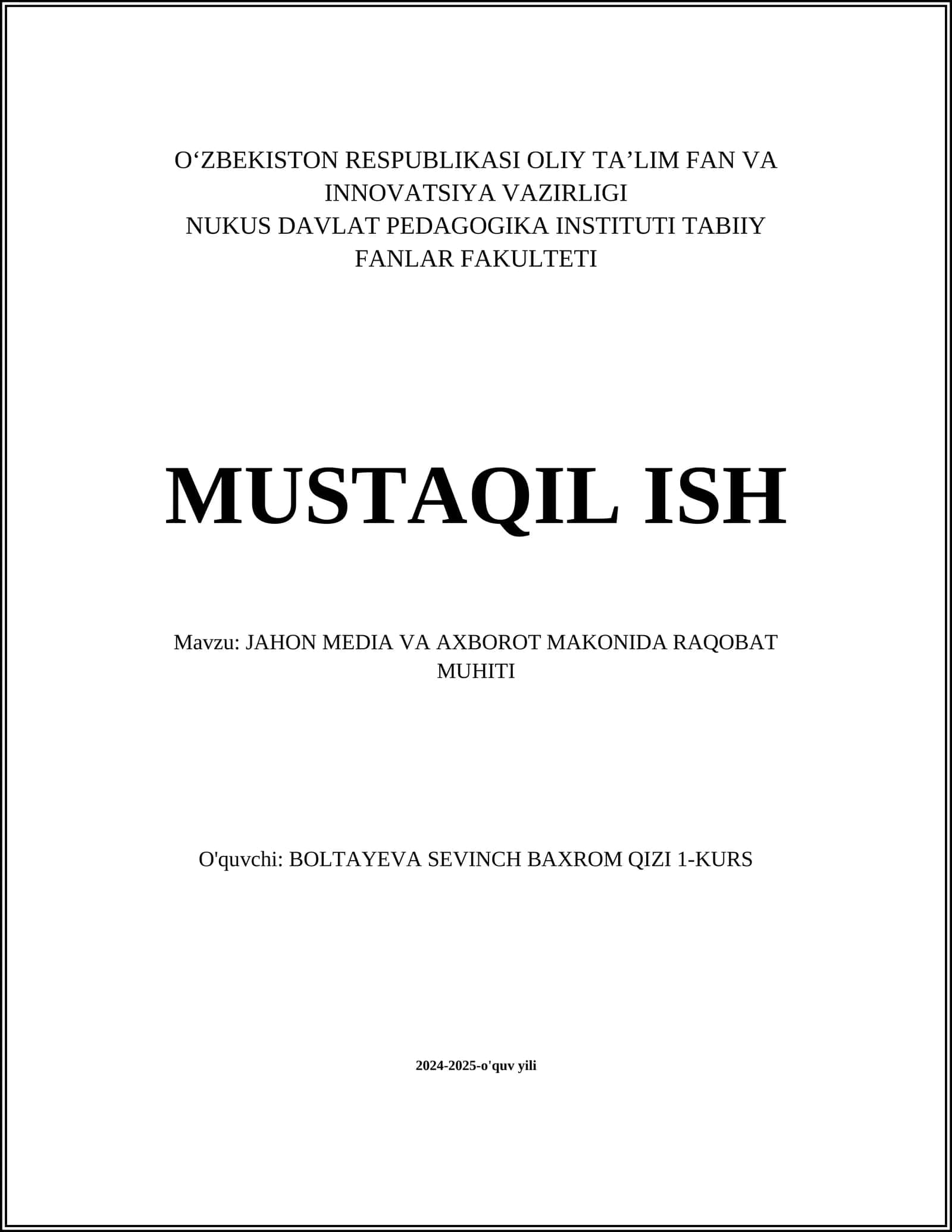 Jahon media va axborot makonida raqobat muhit