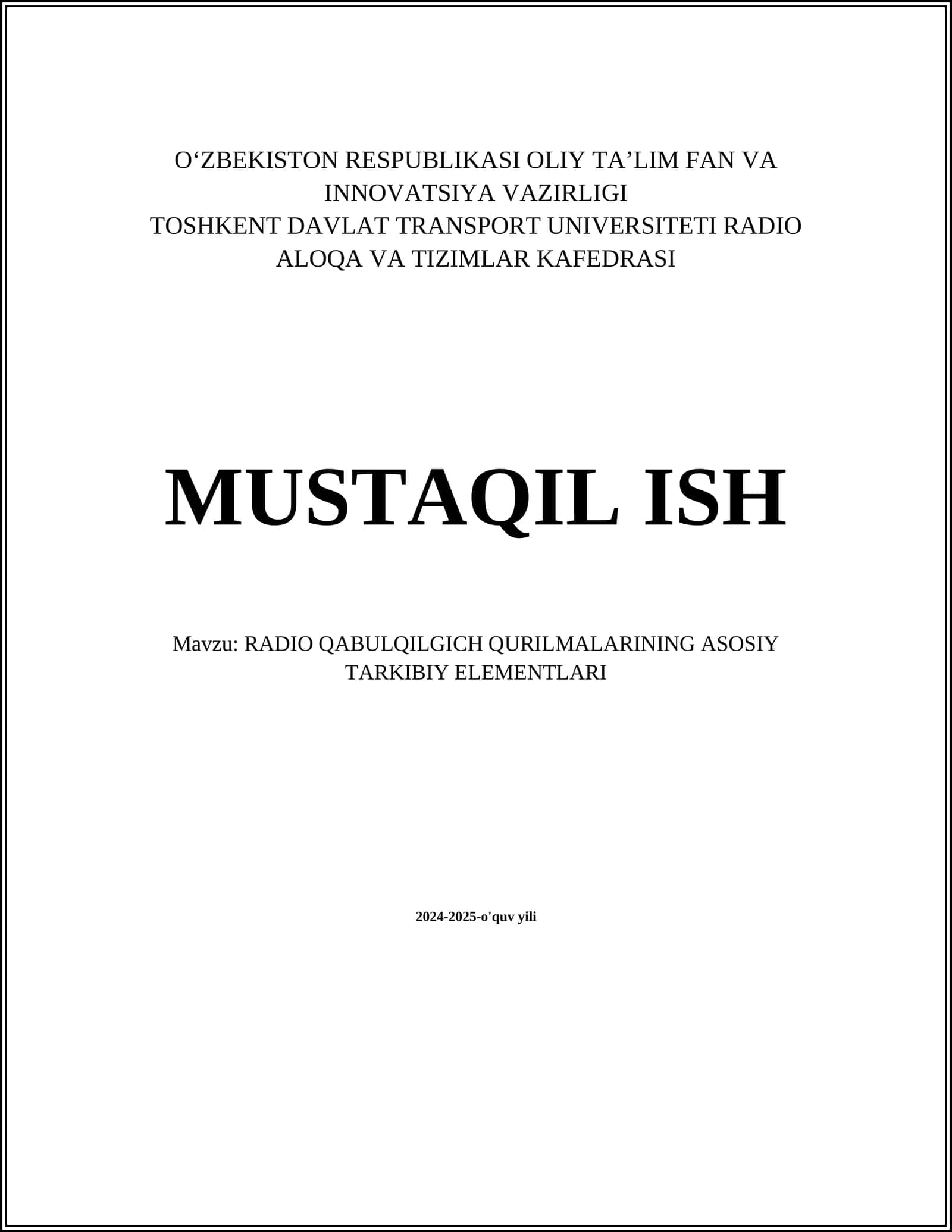 RADIO QABULQILGICH QURILMALARINING ASOSIY TARKIBIY ELEMENTLARI
