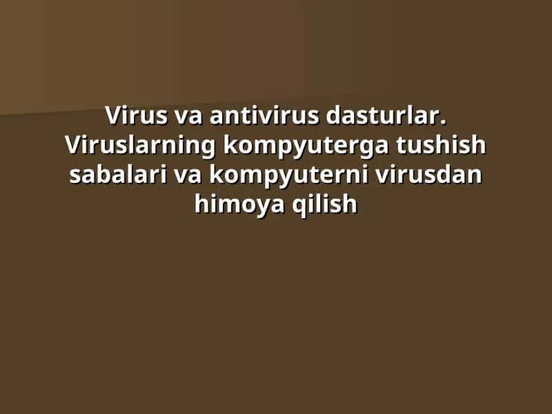 Virus va antivirus dasturlar. Viruslarning kompyuterga tushish sabalari va kompyuterni virusdan himoya qilish