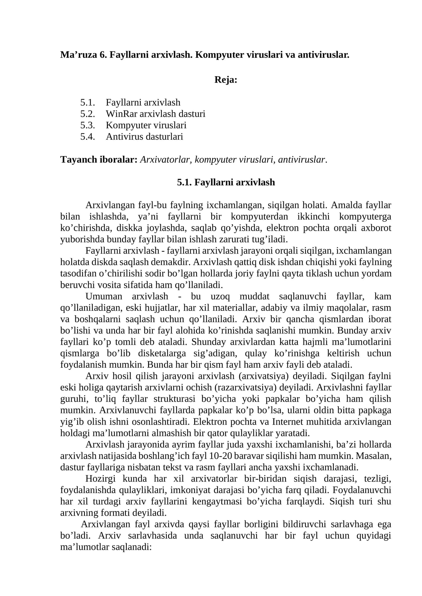 Fayllarni arxivlash