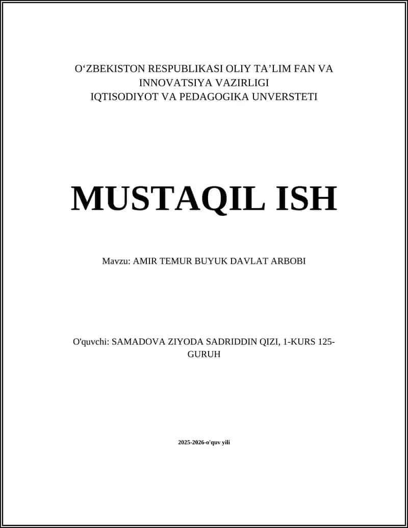 AMIR TEMUR BUYUK DAVLAT ARBOBI