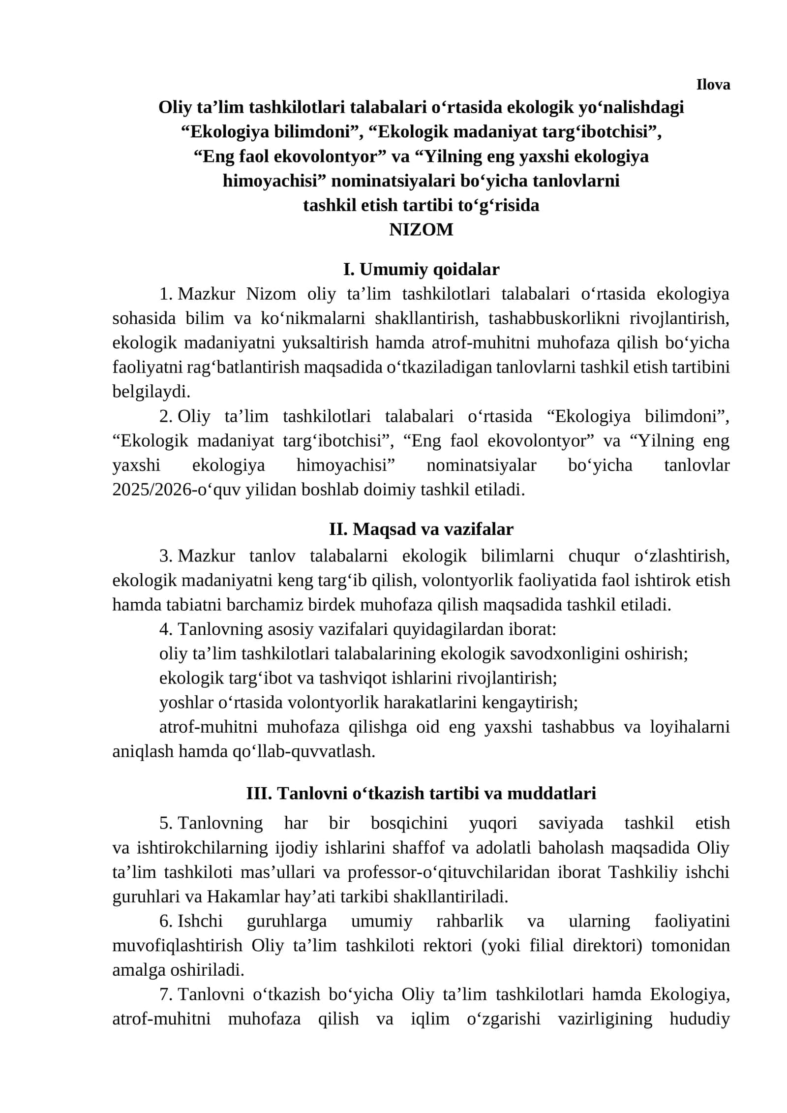 Nomination "Ekologik Madaniyat Targ'ibotchisi"