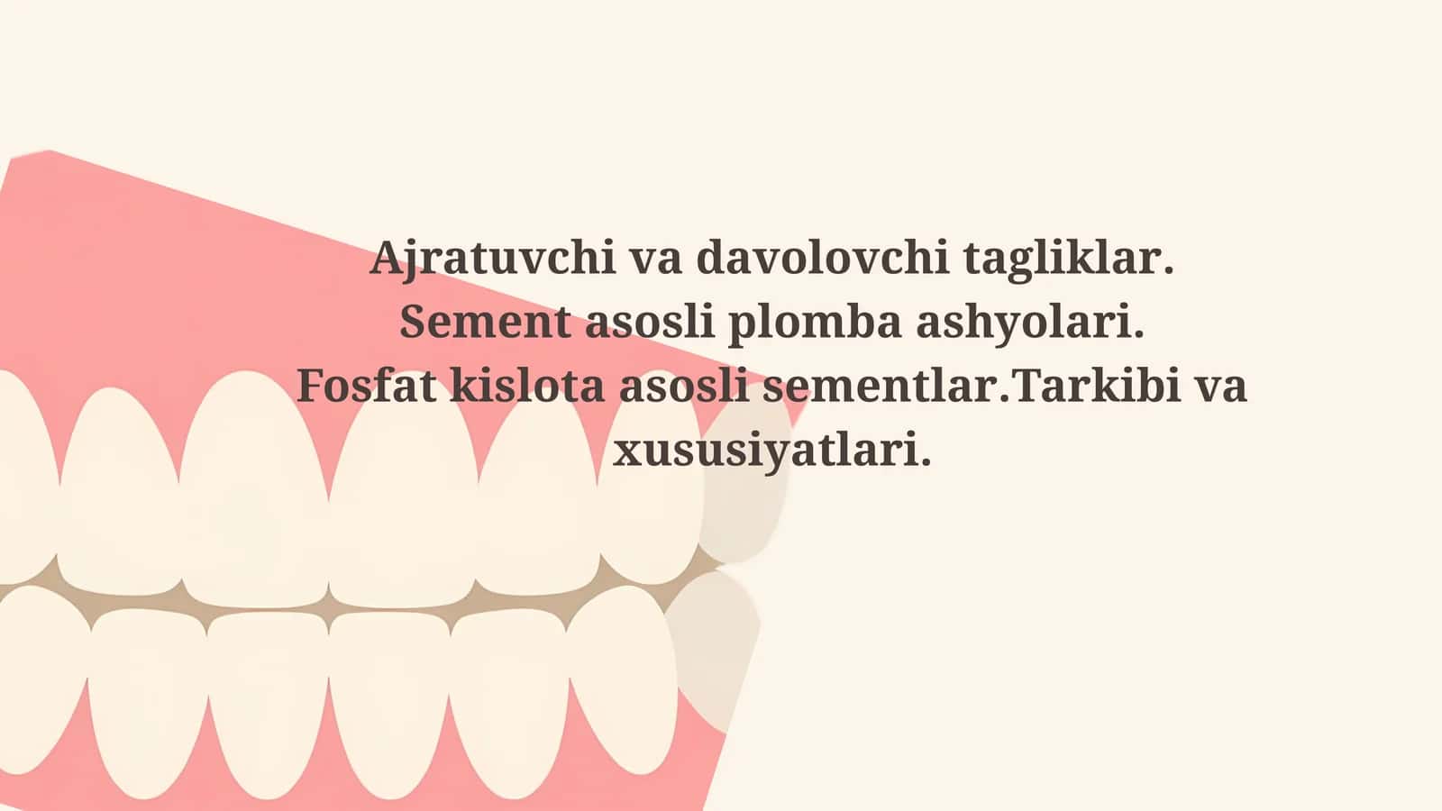 Ajratuvchi va davolovchi tagliklar. Sement asosli plomba ashyolari. Fosfat kislota asosli sementlar.Tarkibi va xususiyatlari