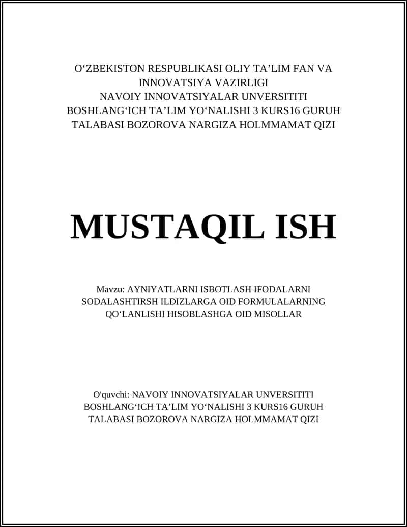 Algebraik ifodalarni soddalashtirish