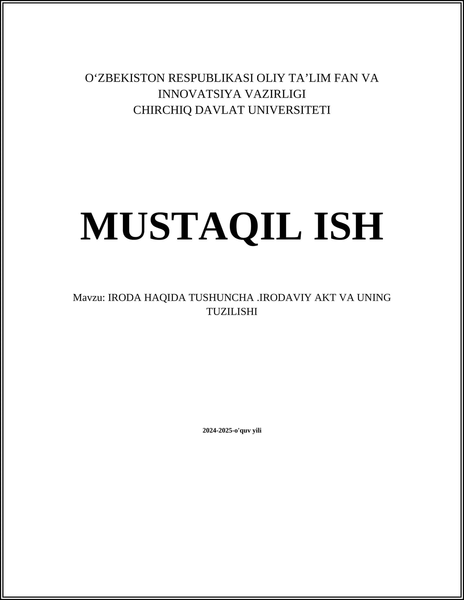 IRODA HAQIDA TUSHUNCHA.IRODAVIY AKT VA UNING TUZILISHI
