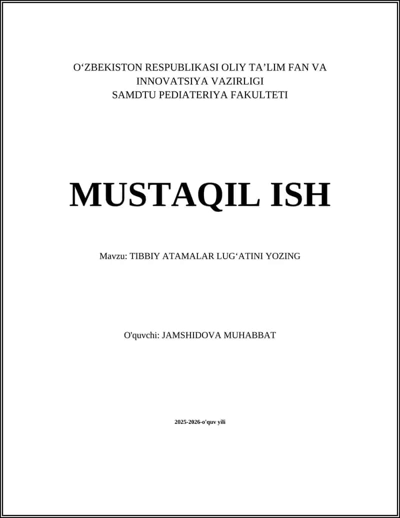 TIBBIY ATAMALAR LUGʻATINI YOZING