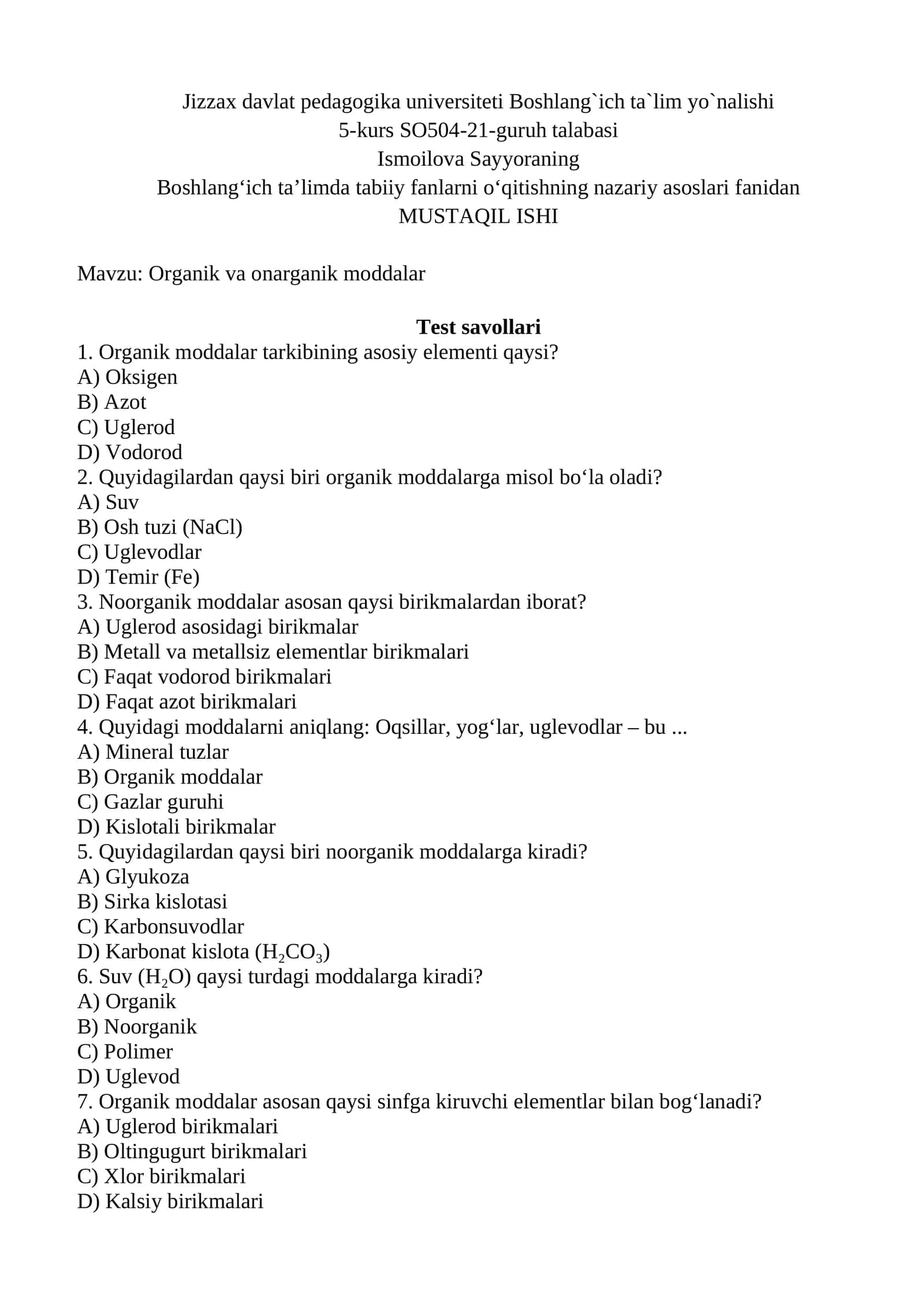 Organik va onarganik moddalar
